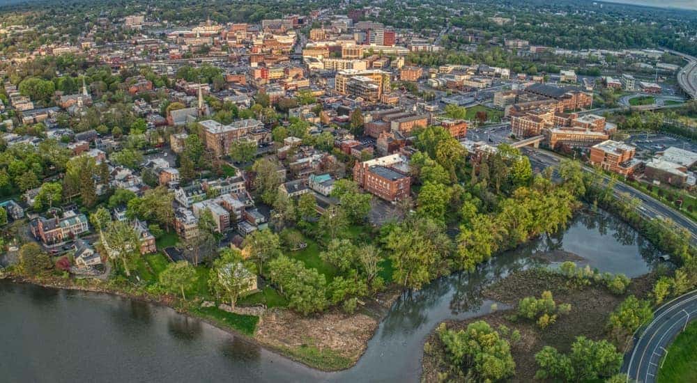 A bird's eye view of Schenectady, NY in the summer time.