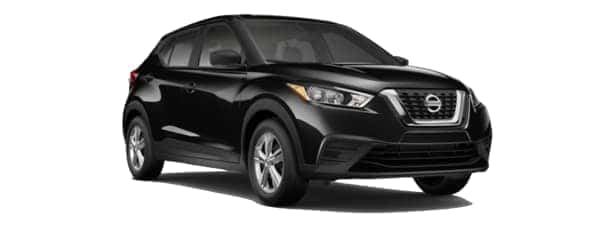 A black 2020 Nissan Kicks is facing right.