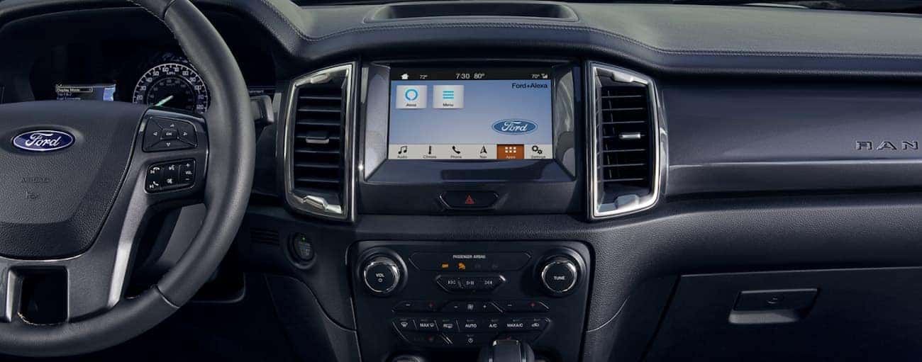 The infotainment screen in a 2020 Ford Ranger is shown.