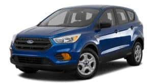 A blue 2017 Ford Escape is facing left.