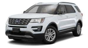 A white 2017 Ford Explorer is facing left.