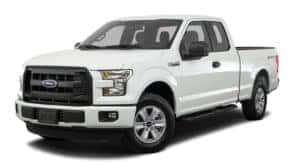 A white 2017 Ford F-150 is facing left.