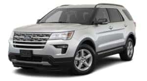 A silver 2018 Ford Explorer is facing left.