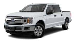 A white 2018 Ford F-150 is facing left.