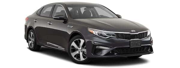 A black 2020 Kia Optima is angled right.