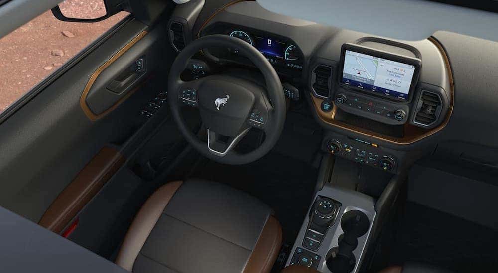 The interior of a 2021 Ford Bronco Sport is shown from above.