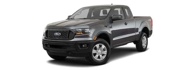 A black 2021 Ford Ranger is angled left.