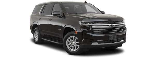 A black 2021 Chevy Tahoe is angled right.