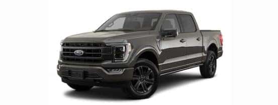 A black 2021 Ford F-150 is angled left.