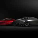 gray Mazda Vision concept car parked in front of a red Vision coupe
