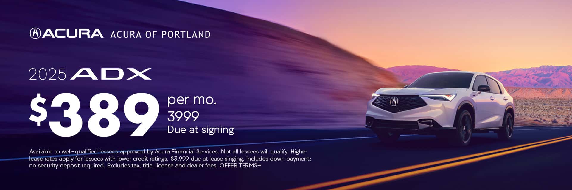 2025 Acura ADX Dealer Lease Special: $389 Month $3999 Due at Singing