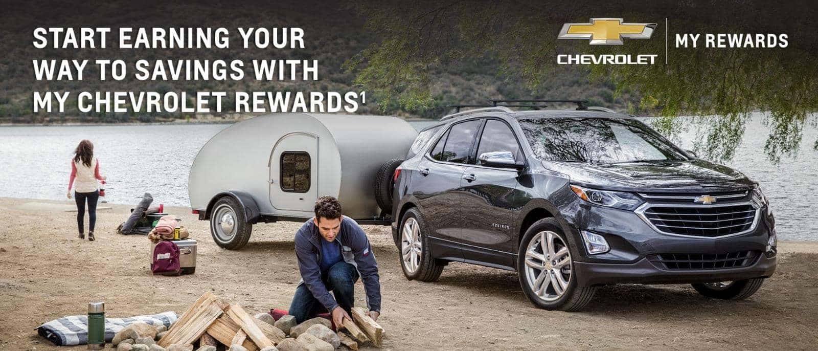 my rewards banner with person at camp site