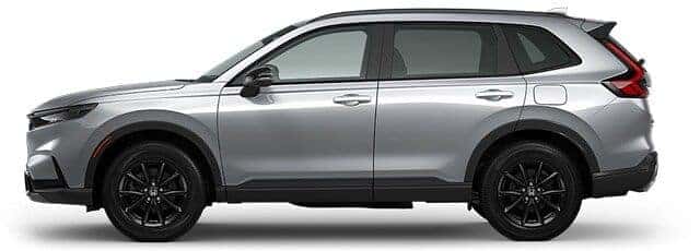 2026 Honda CR-V Sport Hybrid side profile in silver with gloss-black wheels