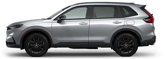 2026 Honda CR-V Sport-L Hybrid side profile in silver with gloss-black wheels