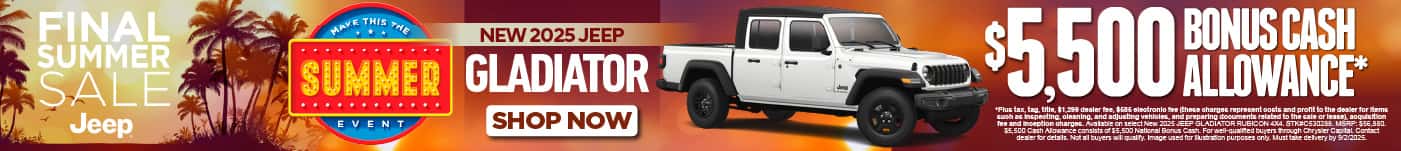 New 2025 Jeep Gladiator Get $5,500 Bonus Cash Allowance*