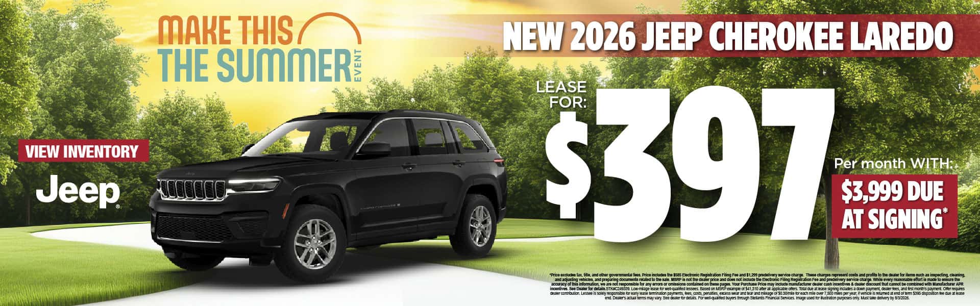 New 2026 Jeep Cherokee Laredo Lease for $397 per month with $3,999 due at signing*