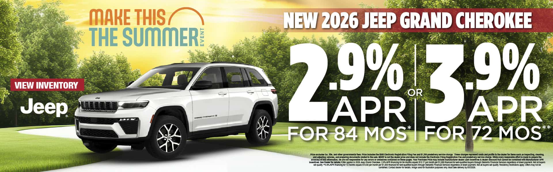 New 2026 Jeep Grand Cherokee "2.9% APR for 84 months* OR 3.9% APR for 72 months**"