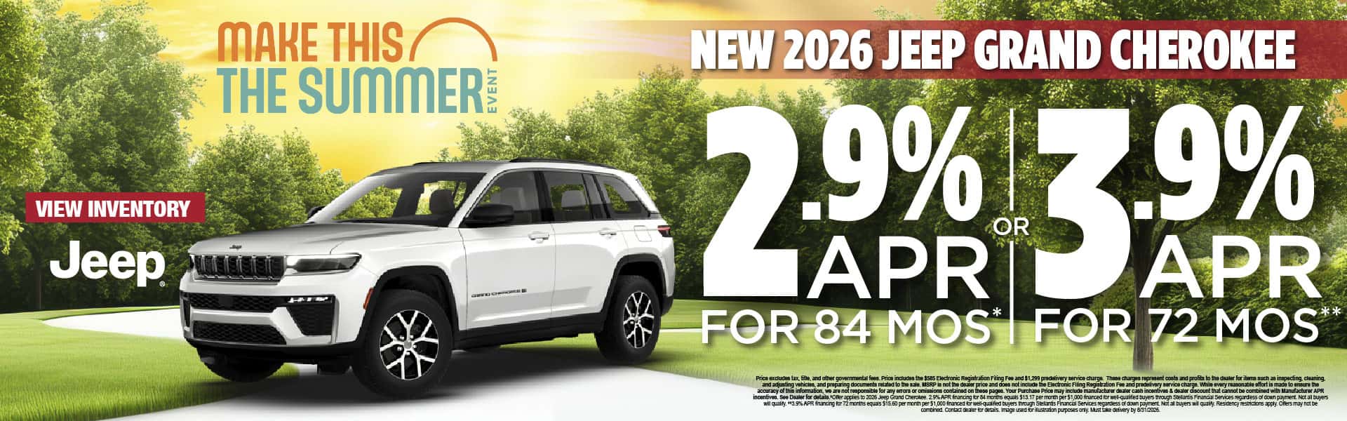 New 2026 Jeep Grand Cherokee "2.9% APR for 84 months* OR 3.9% APR for 72 months**"