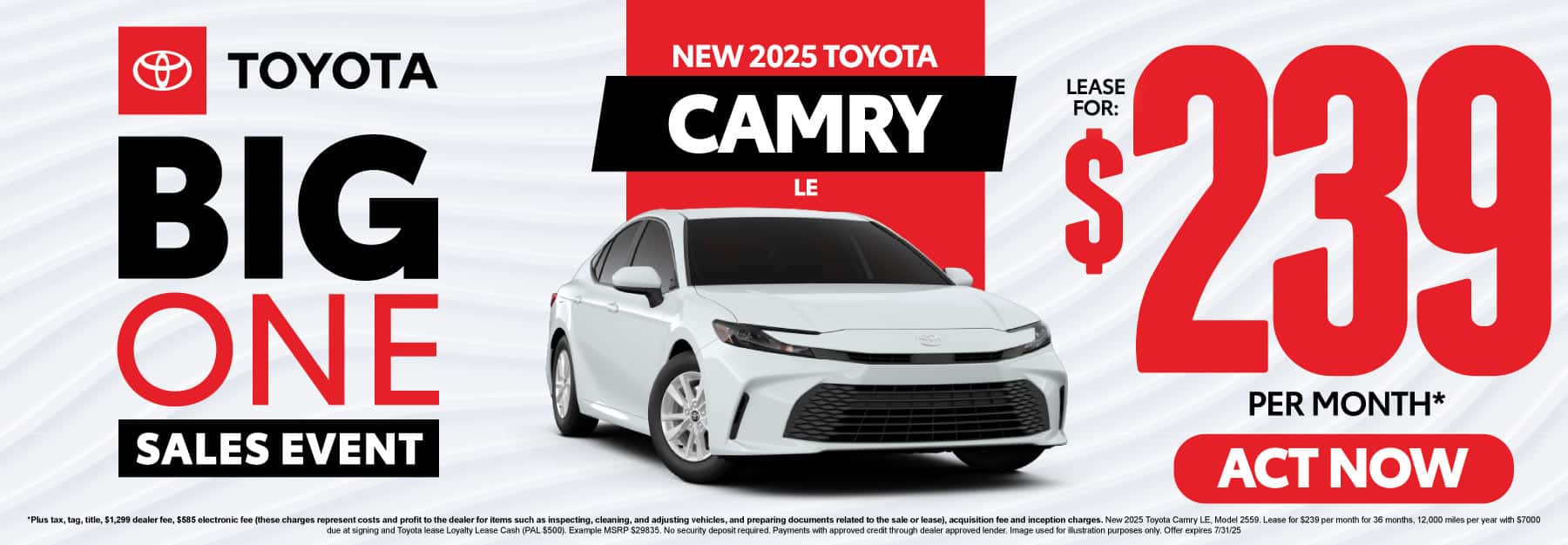 New 2025 Toyota Camry LE Lease for $239 Per Month*