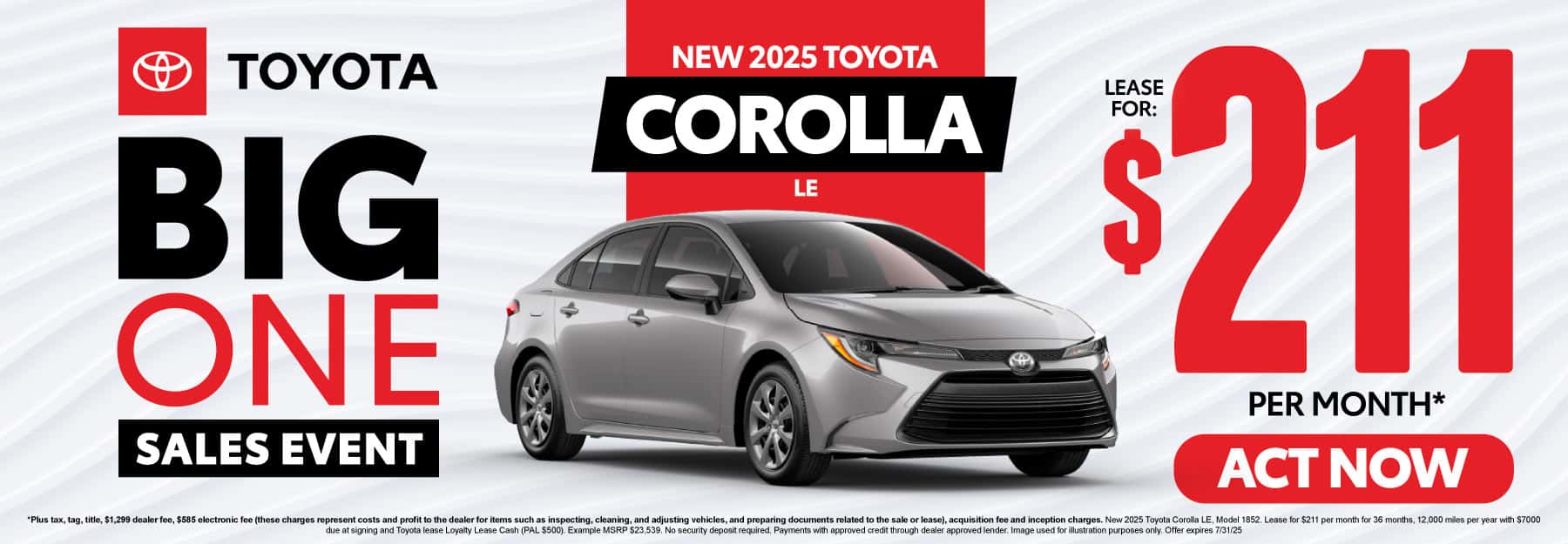 New 2025 Toyota Corolla LE Lease for $211 Per Month*