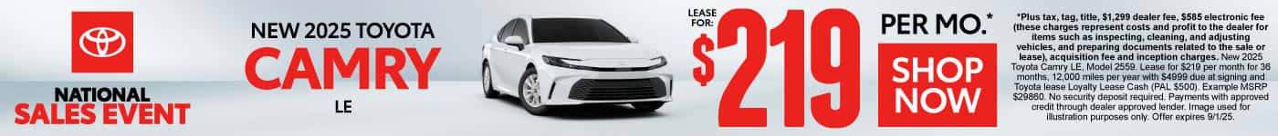 New 2025 Toyota Camry LE Lease for $219 Per Month*