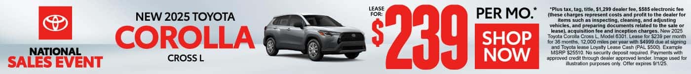 New 2025 Toyota Corolla Cross L Lease for $239 Per Month*