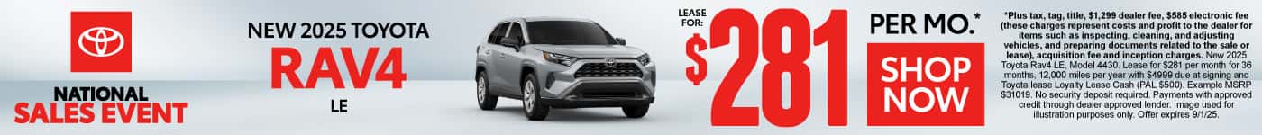 New 2025 Toyota Rav4 LE Lease for $281 Per Month*