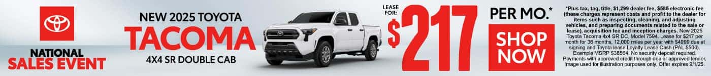 New 2025 Toyota Tacoma 4x4 SR Double Cab Lease for $217 Per Month*