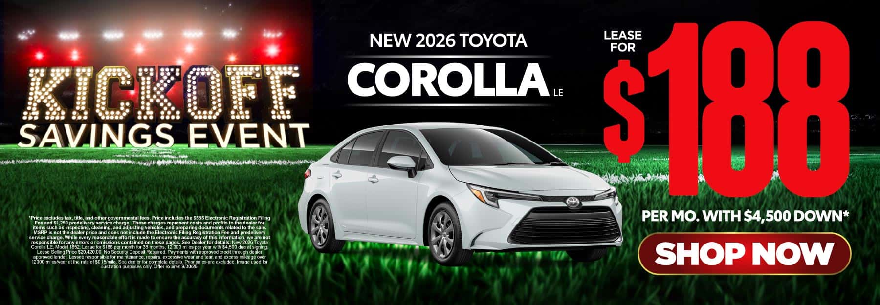 2026 Toyota Corolla LE Lease for $188 Per month with $4,500 down*