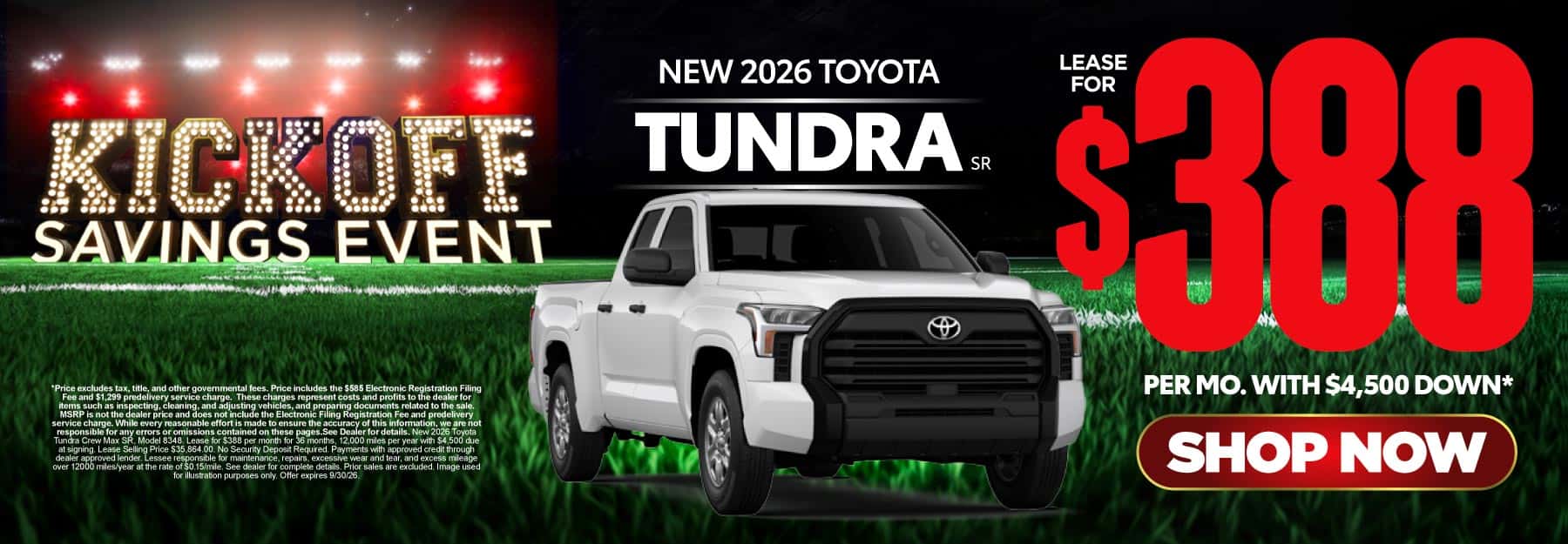 2026 Toyota Tundra SR Lease for $388 Per month with $4,500 down*
