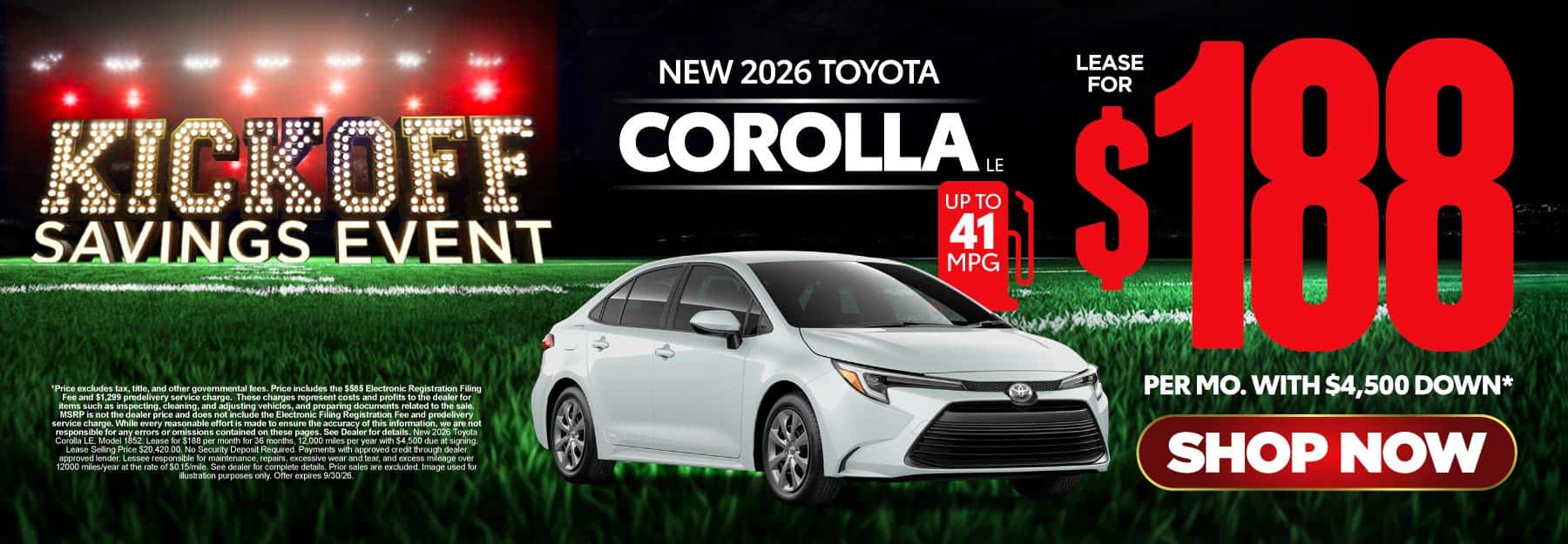 2026 Toyota Corolla LE Lease for $188 Per month with $4,500 down*