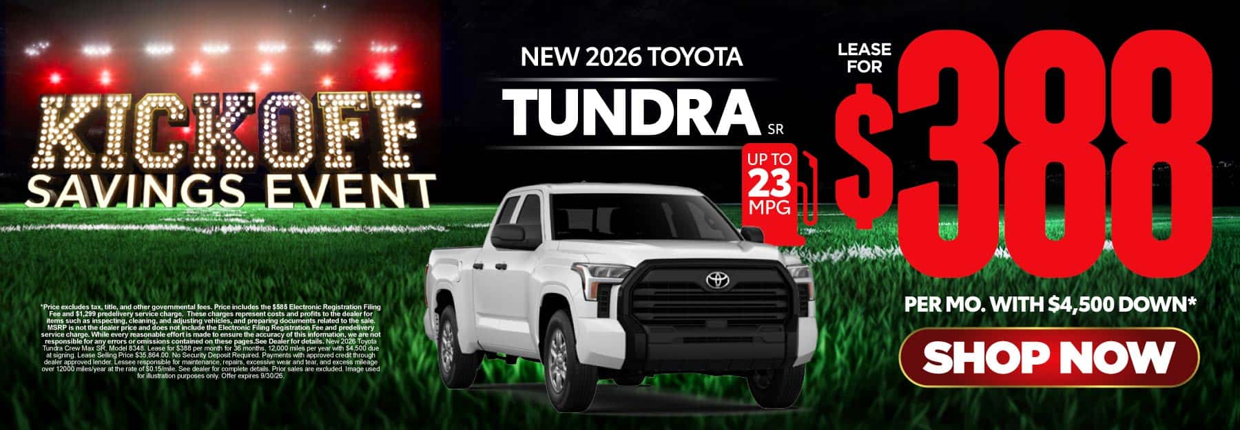2026 Toyota Tundra SR Lease for $388 Per month with $4,500 down*
