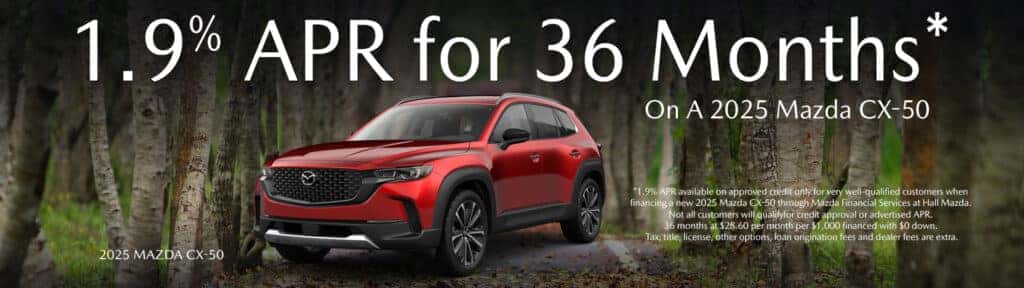 Get a Mazda CX-50 Hybrid at 1.9% APR for 36 Months