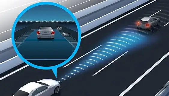 Illustration of a car keeping a measured following distance from traffic ahead