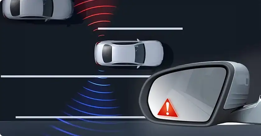 Illustration of the side mirror warning icon as a vehicle enters the blind spot.