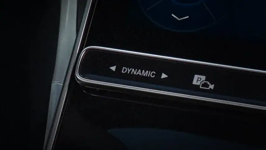 Close-up of the DYNAMIC SELECT drive program selector on the centre console.