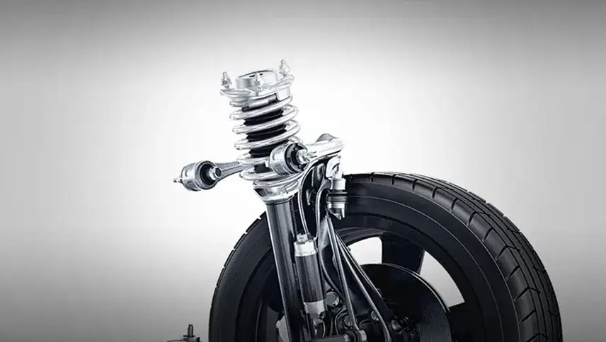 Cutaway of a front suspension strut and shock absorber from the selective damping system.