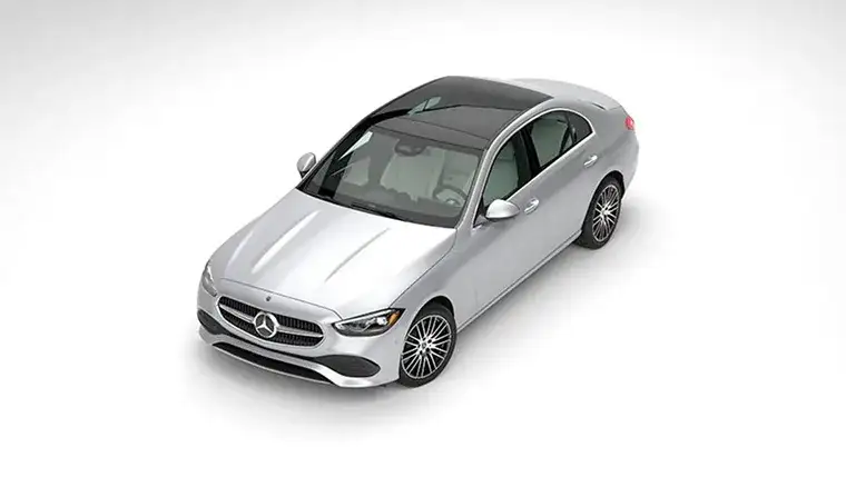 Silver C 300 4MATIC Sedan shown in profile on a white studio backdrop.
