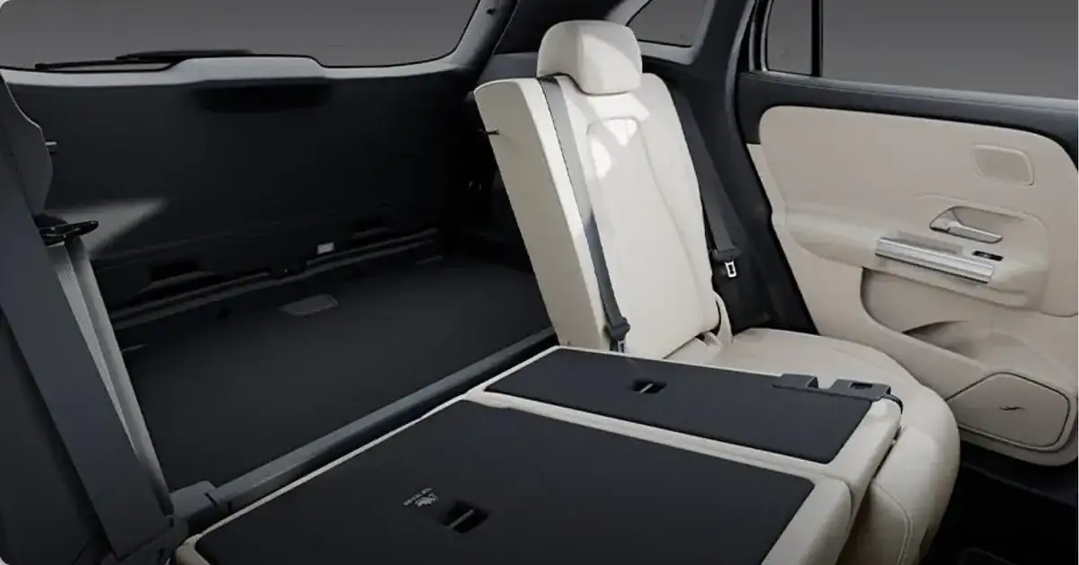 GLA cargo area with the rear seatbacks folded in a 40/20/40 split.