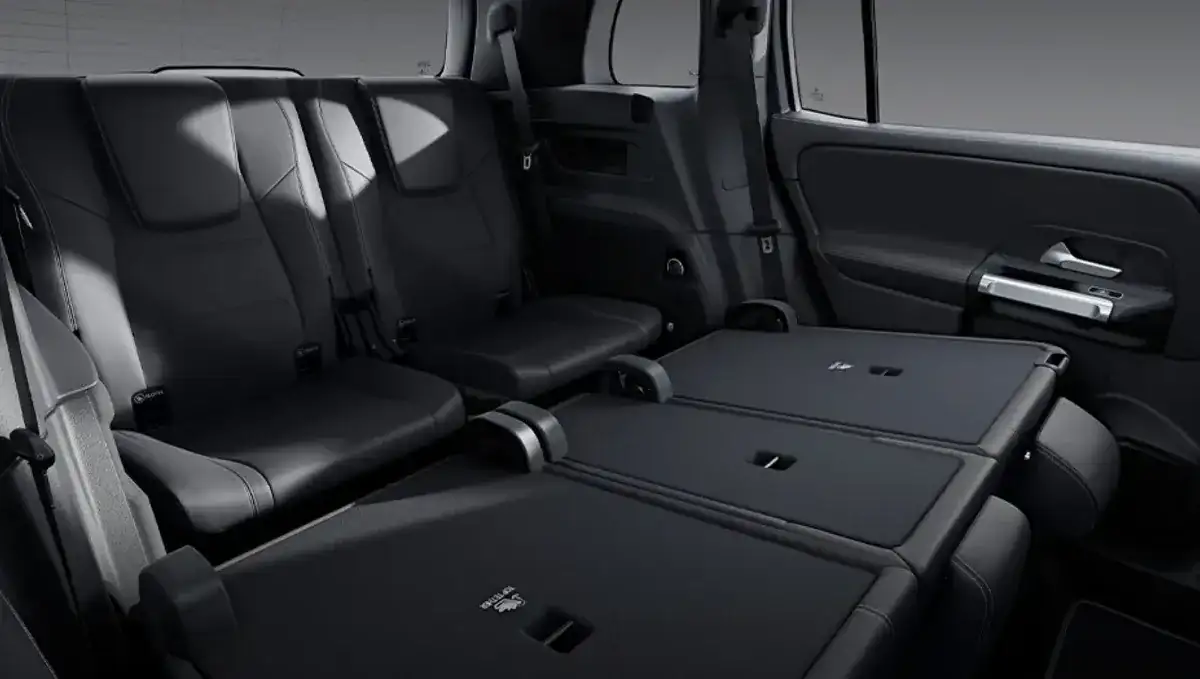 Optional third-row seats raised in the rear of the GLB cabin.