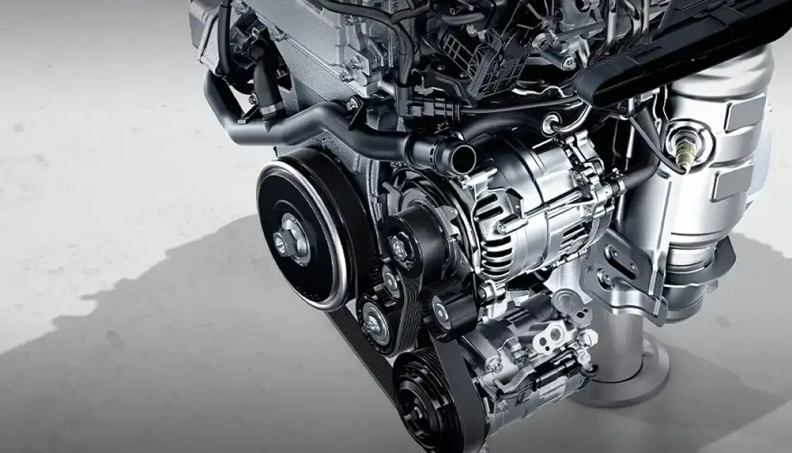 Cutaway of the belt-driven Starter-Generator mounted to the inline-4 engine.