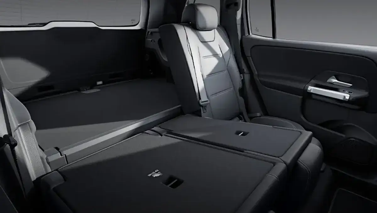 GLB second-row seatbacks folded in a 40/20/40 split to extend the cargo area.