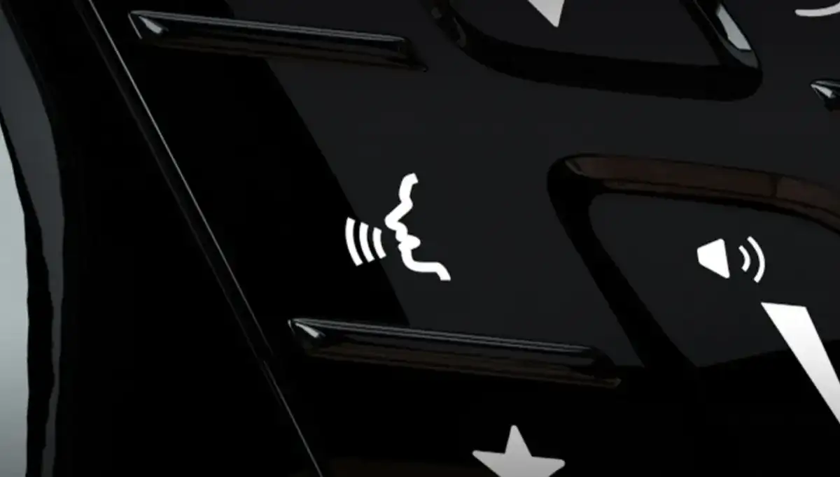 Central touchscreen displaying the voice assistant listening prompt.