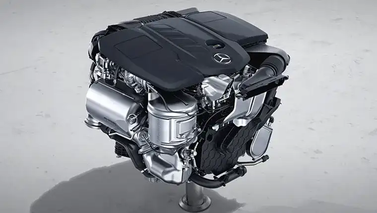The 2.0L inline-4 turbocharged engine with mild hybrid drive in the E 350 4MATIC Sedan.