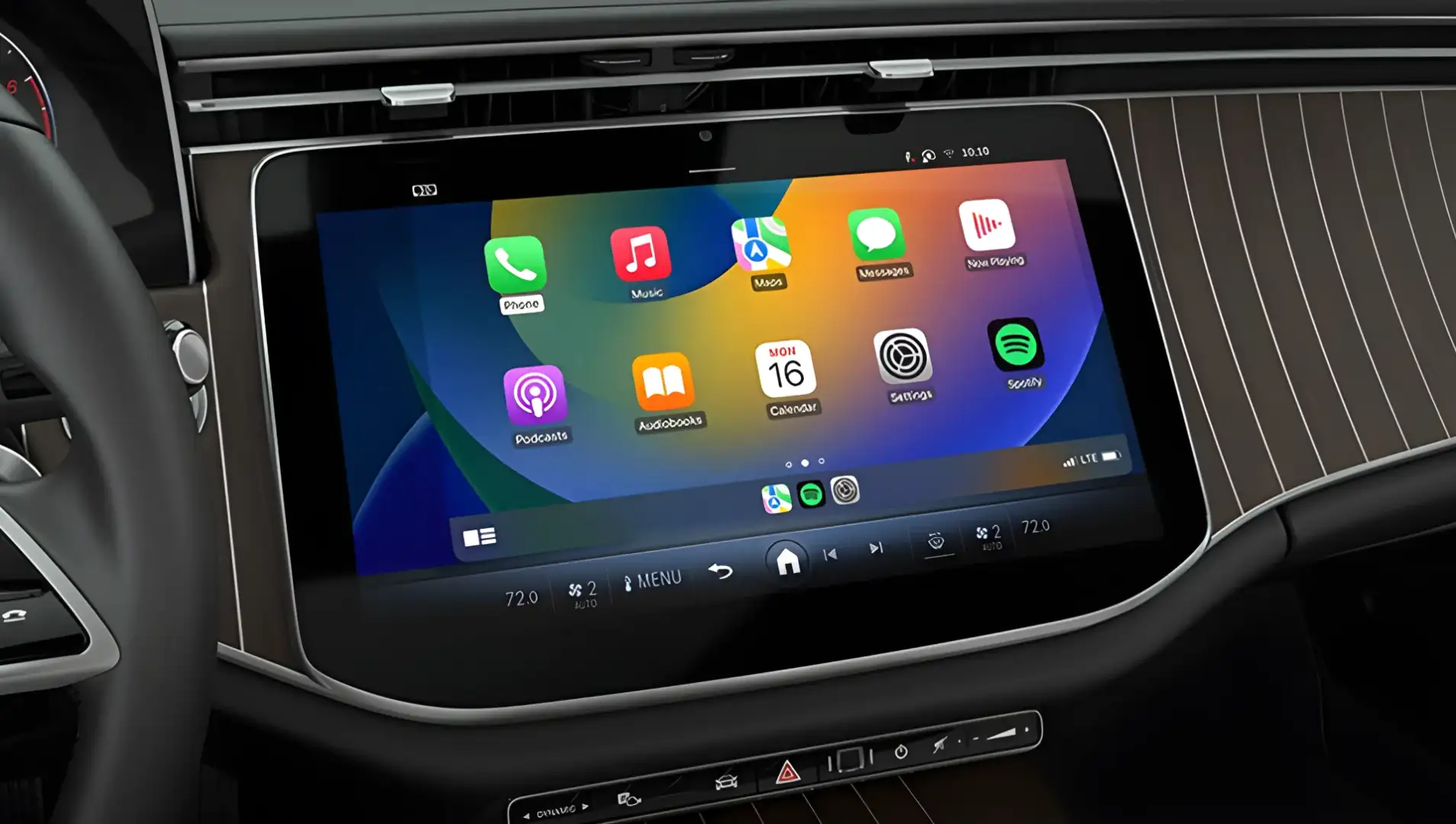 Wireless Apple CarPlay interface mirrored on the E-Class central display.