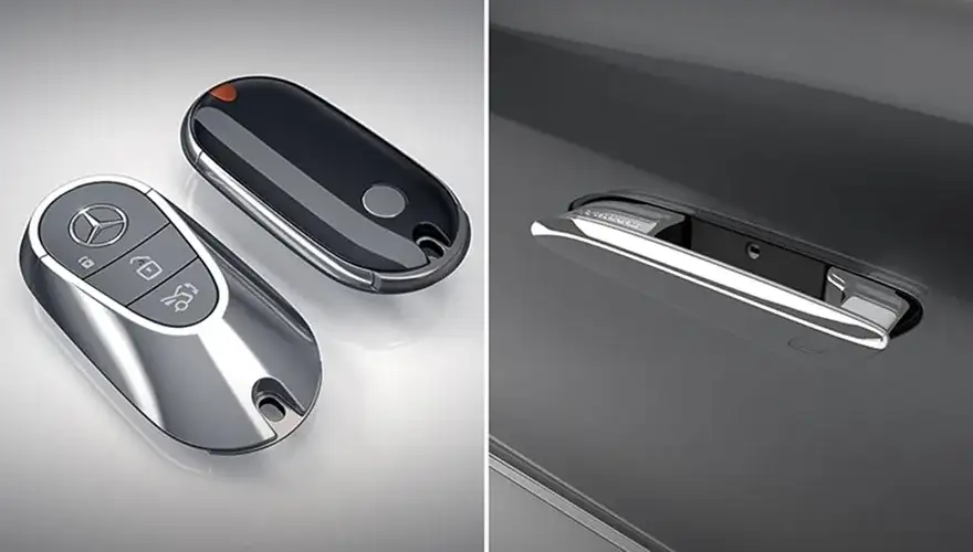 Flush seamless door handle extending from the bodywork of the E 350 4MATIC Sedan.