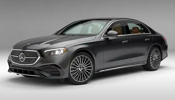 Side profile of the E 350 4MATIC Sedan showing its long hood and short rear deck.