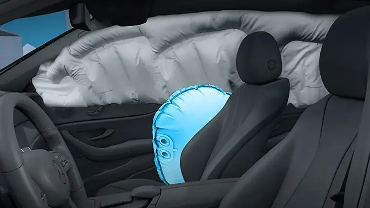 Cutaway of the GLC cabin showing the seven air bags deployed in blue.