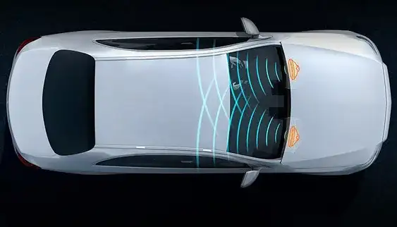 Overhead illustration of the FrontBass subwoofers resonating through the GLC body structure.