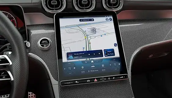 MB Navigation route guidance displayed on the central touchscreen.